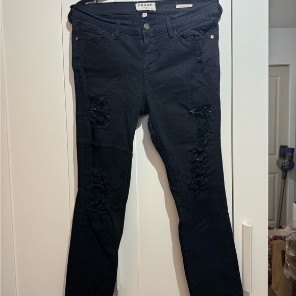FRAME Denim - Multi Rip Mid Rise Skinny Jean - Picture 2 of 3
